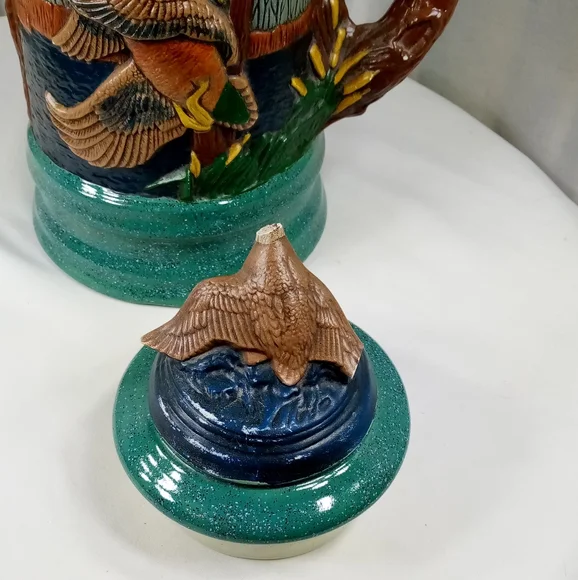 Hand Painted Mallard Duck Wildlife Scene Ceramic Stein Tankard With Lid